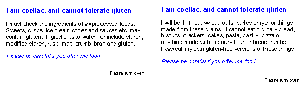 gluten free alert card